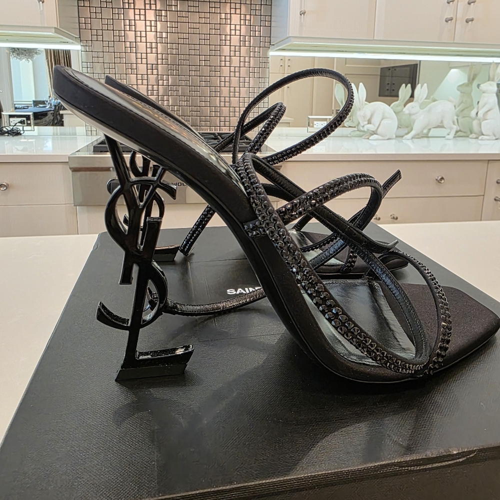 💯 Authentic Saint Laurent Opyum Crystal Black Strappy Sandals - Picture 10 of 17